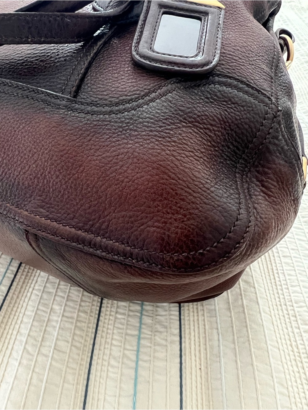 Prada Brown Pebbled Leather Top-Handle/Shoulder Bag/Tote with Gold Hardware - Picture 13 of 16